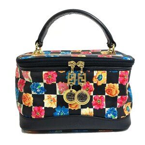 VERSACE Floral pattern Total pattern Hand Bag Vanity bag Black x Multicolore